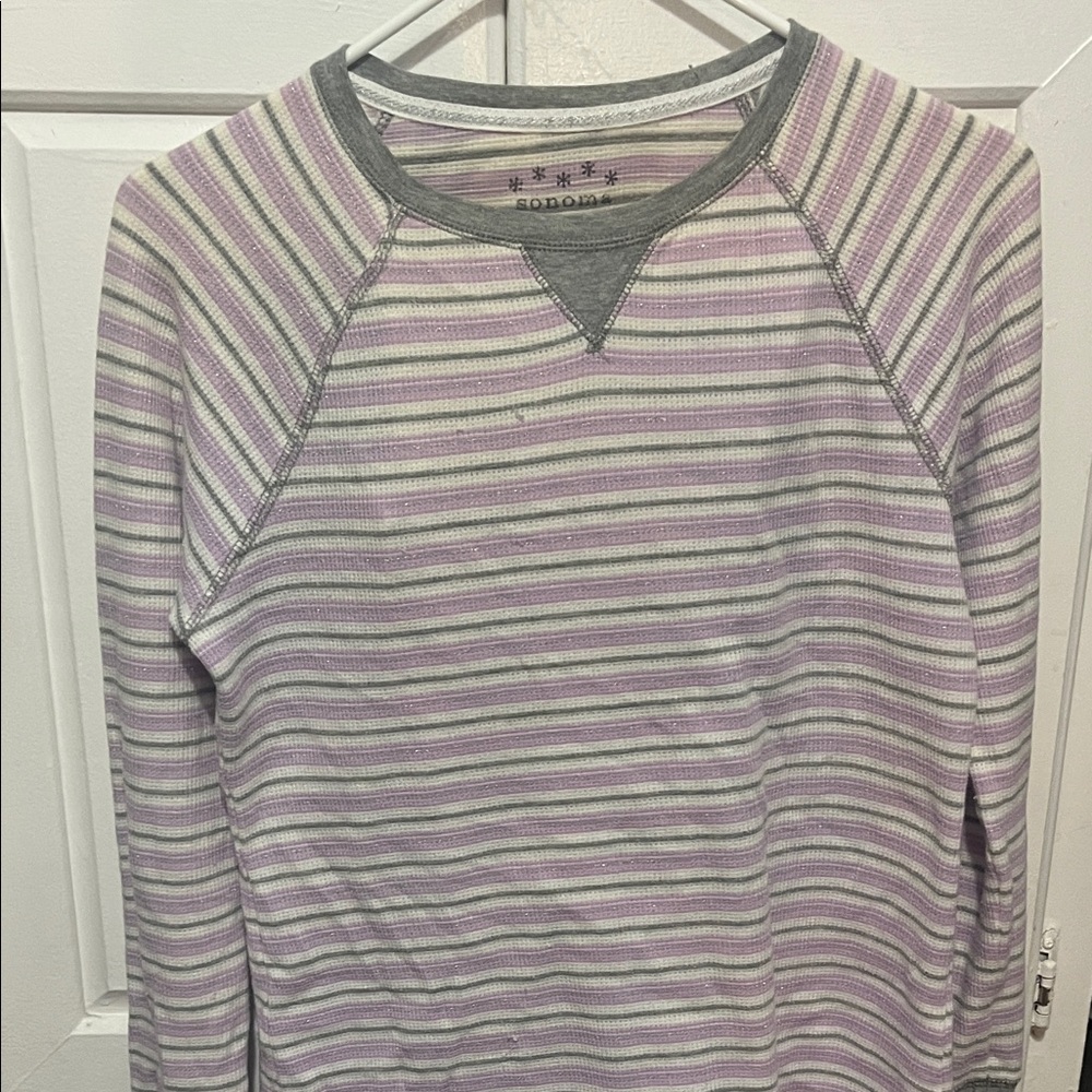Sonoma Striped Pajama Top - Pink and Gray